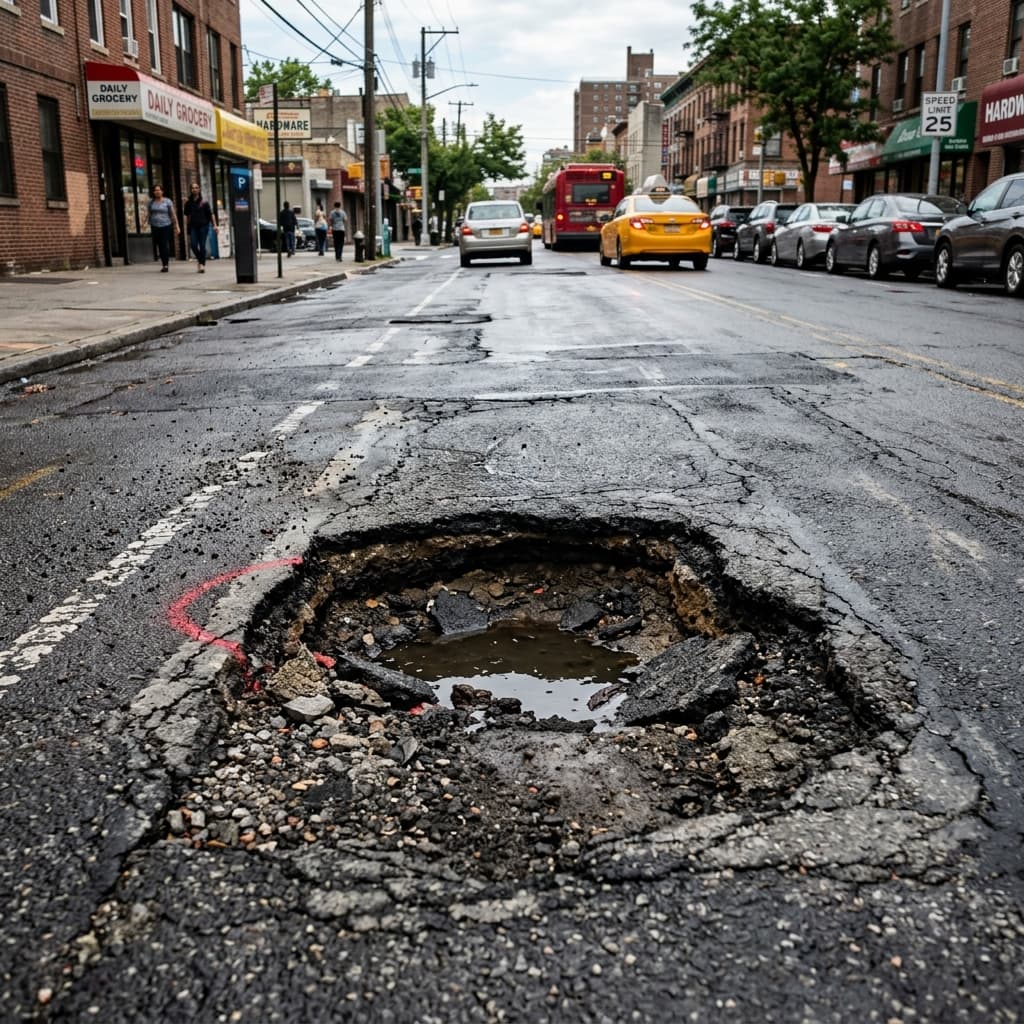 Unrepaired Pothole & Road Surface Rupture